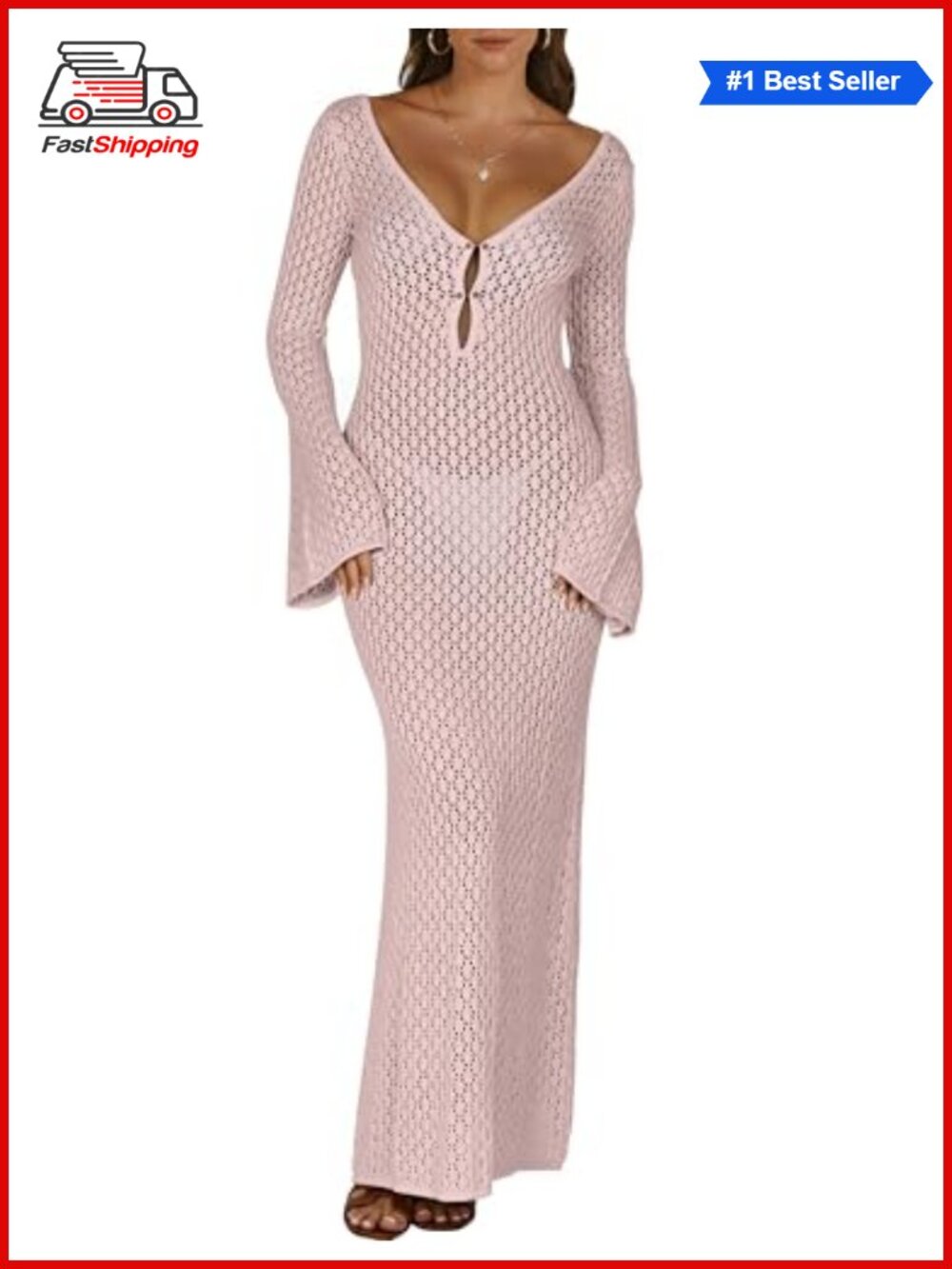 โจ ANRABESS Women Swimsuit Crochet Coverup Beach Maxi Dress